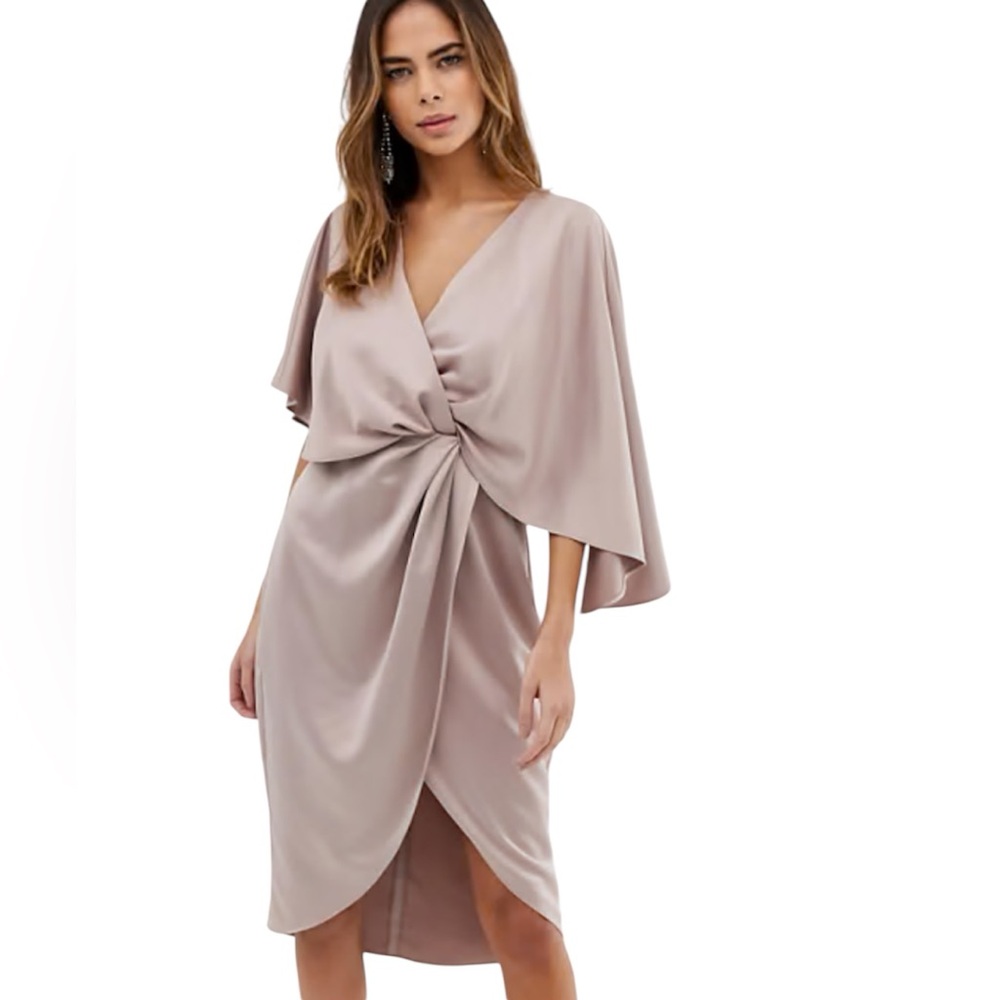 ASOS Satin Twist-Front Midi Dress in Dusty Mauve